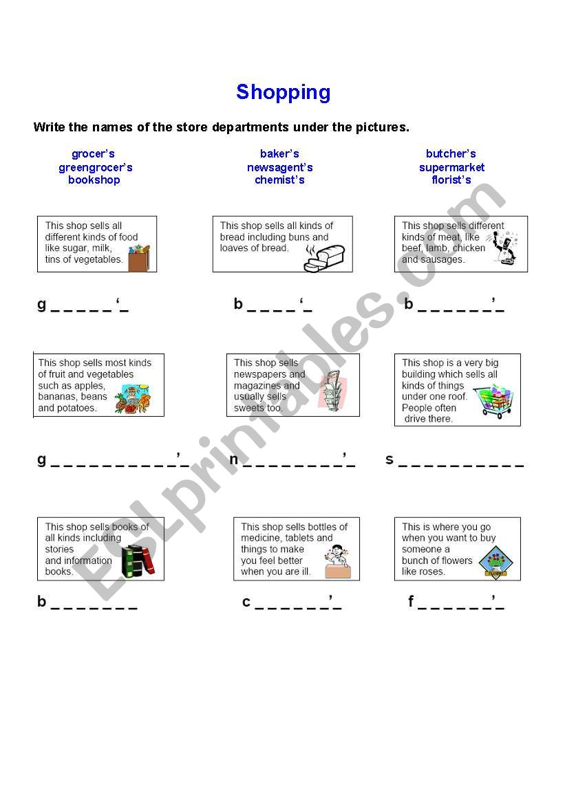 Shopping worksheet