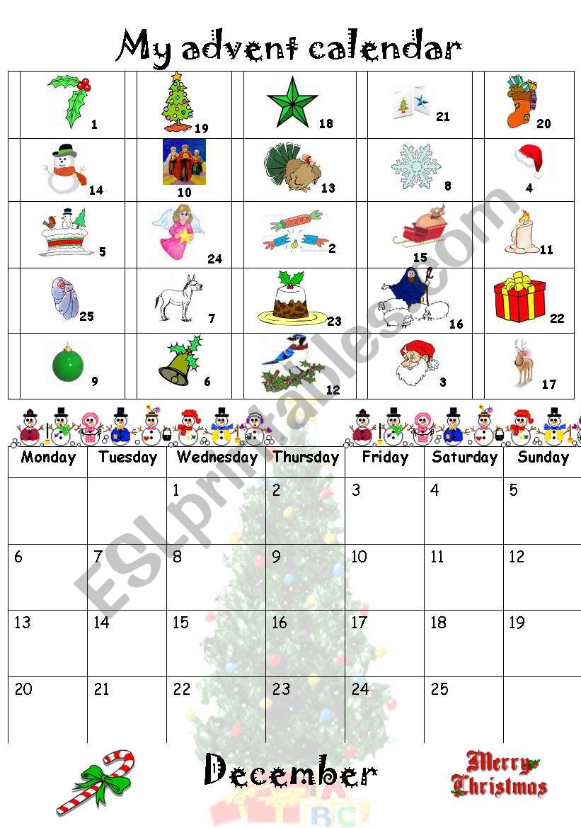 My advent calendar worksheet