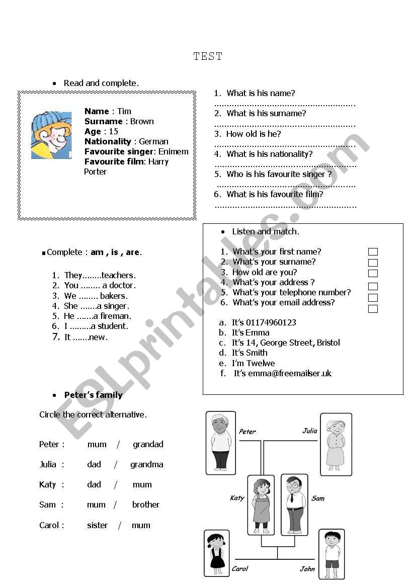 test worksheet