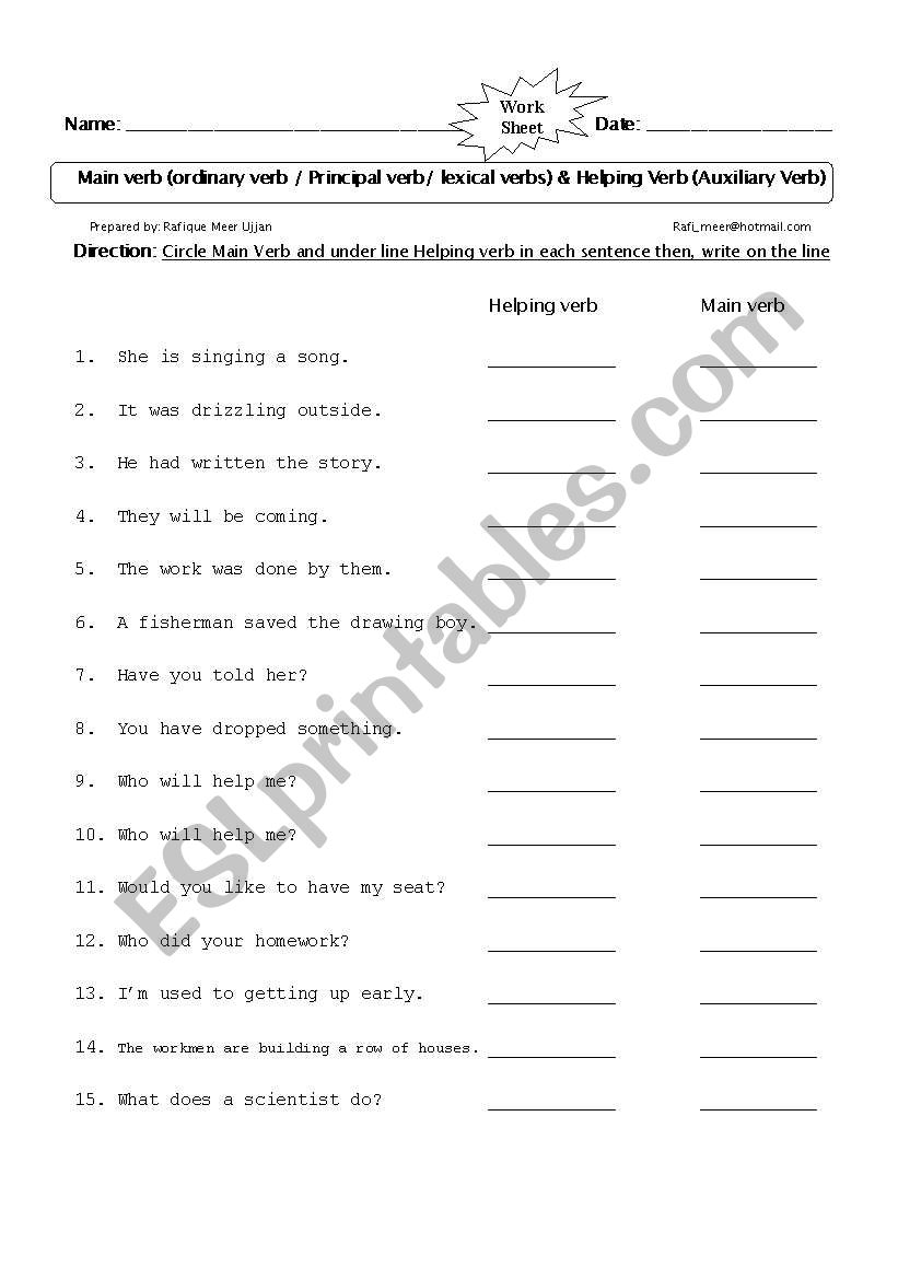 Verb worksheet