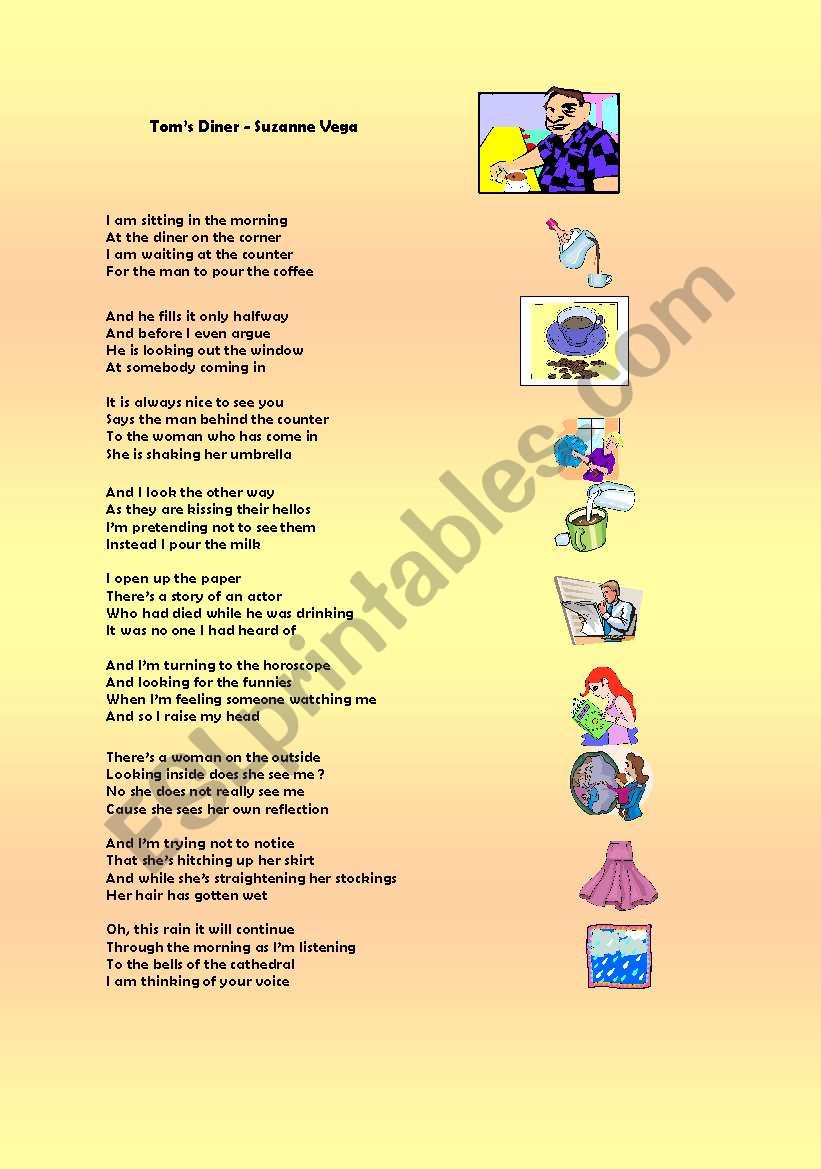Tom´s Diner Song ESL worksheet by matsky2010