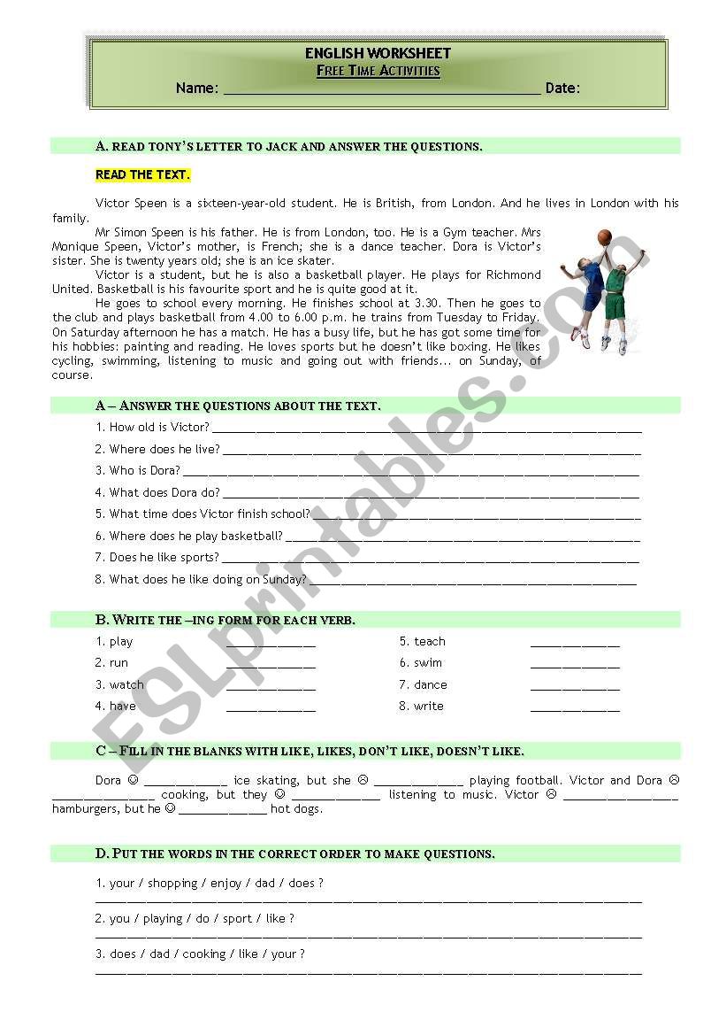 Freetime Activities worksheet