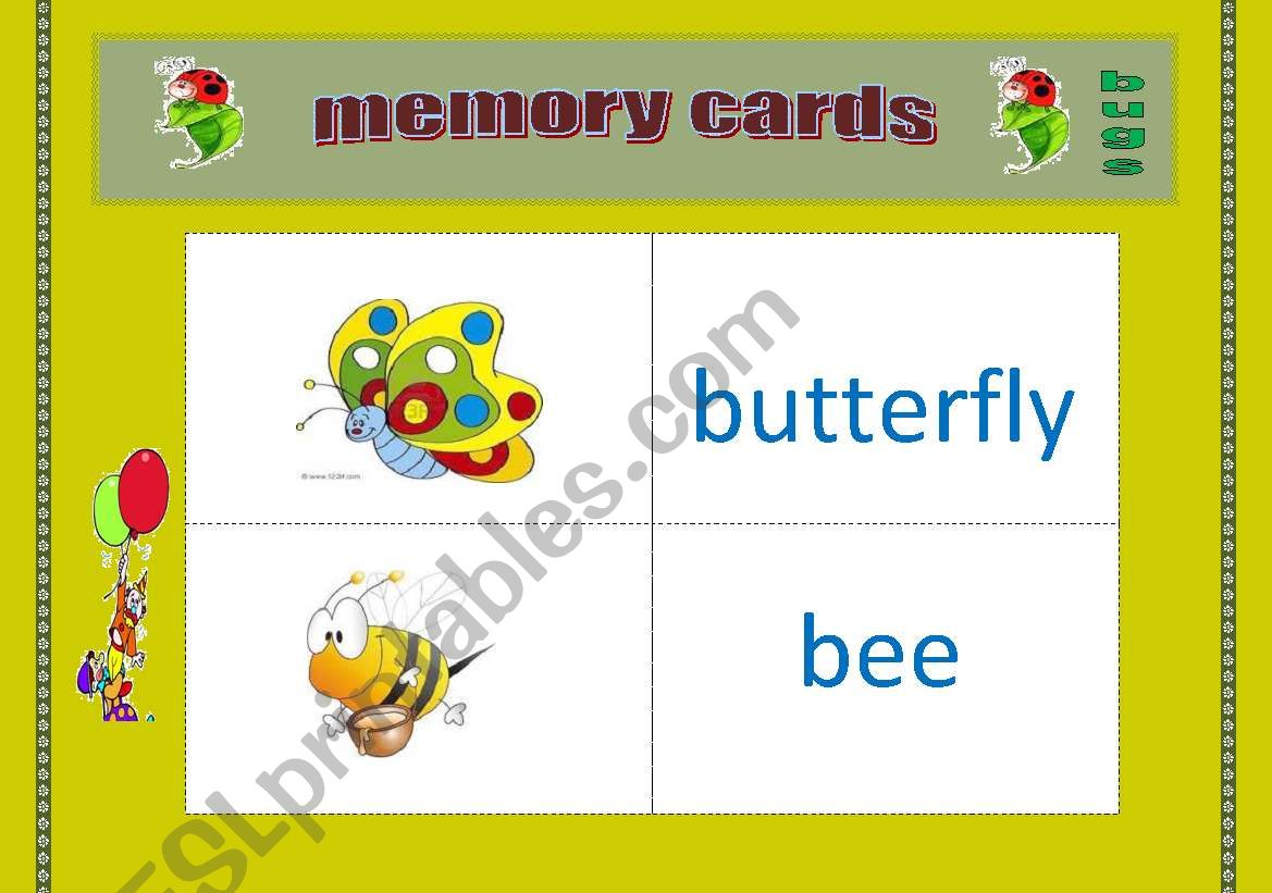 bugs ( memory cards) worksheet