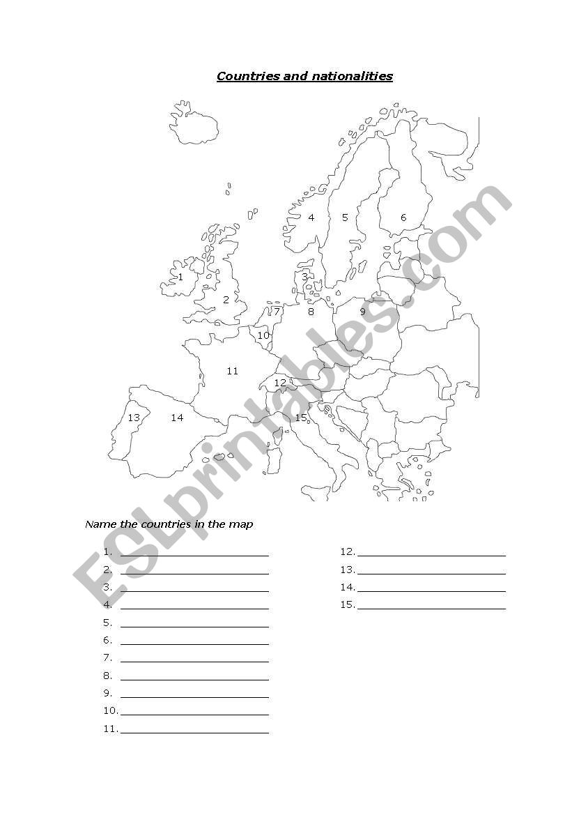 Countries  (map + flags) worksheet