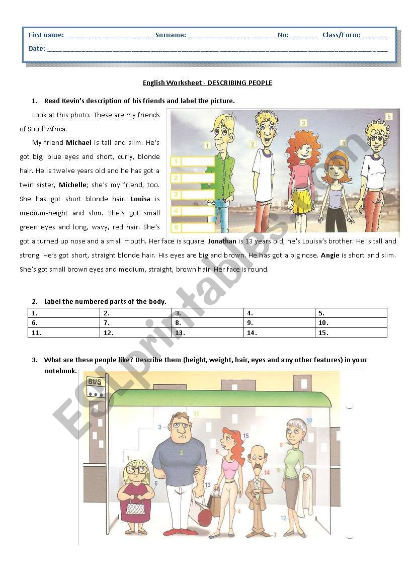 Describing people worksheet