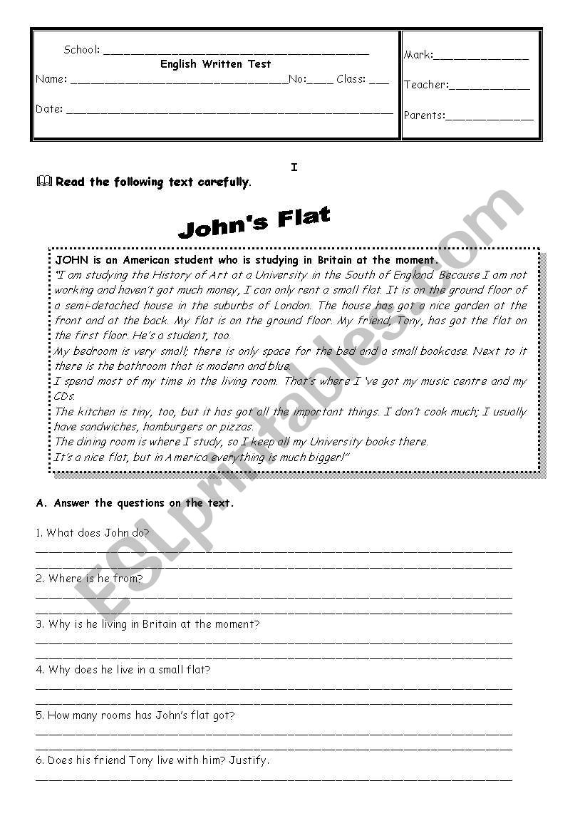 Johns flat worksheet