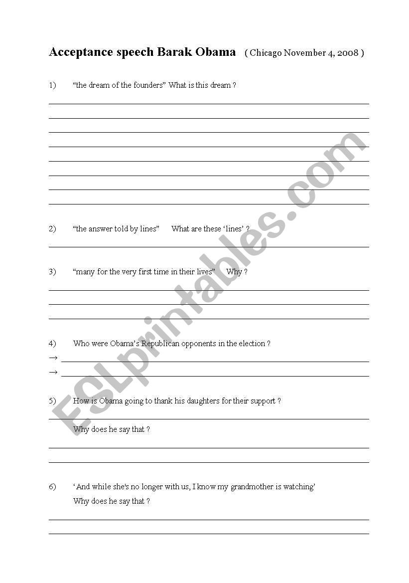 Obamas inauguration speech worksheet