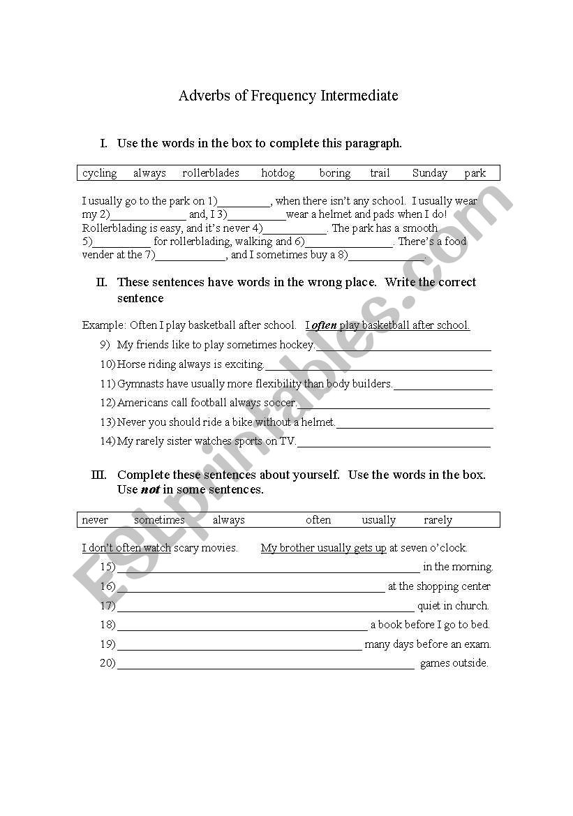 Adverbs of Frequency Intermediate