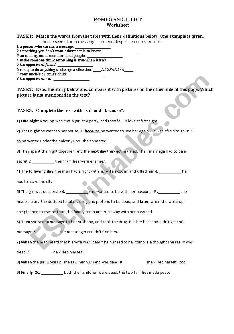 Romeo and Juliet  worksheet