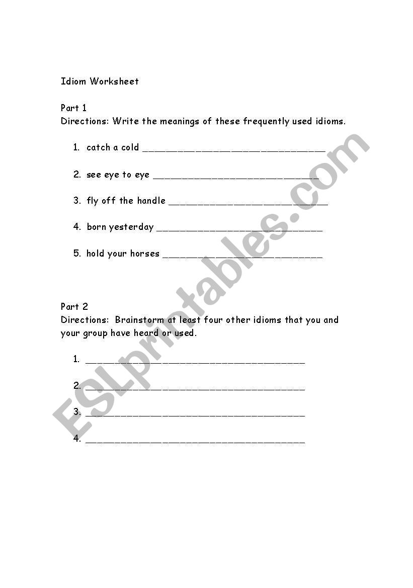 Idioms worksheet