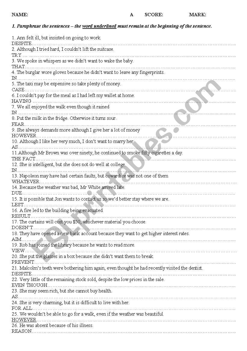 clauses worksheet