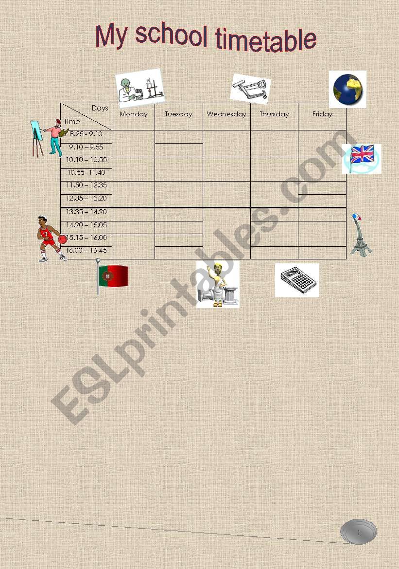 Timetable worksheet