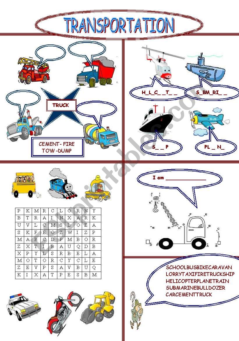 TRANSPORTATION worksheet