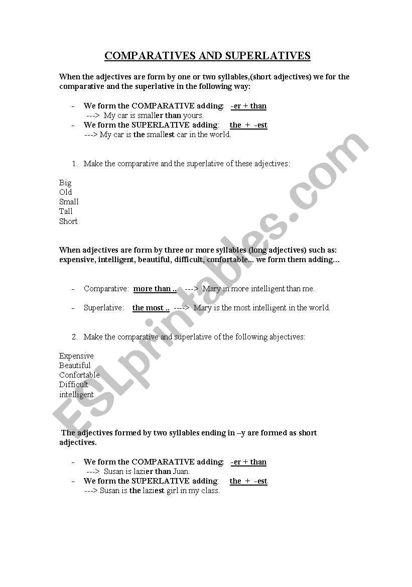 Comparatives and Superlatives worksheet