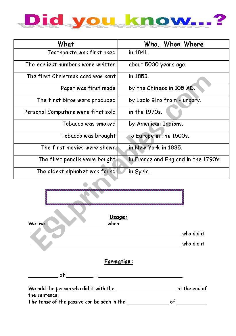 Passive Introduction worksheet