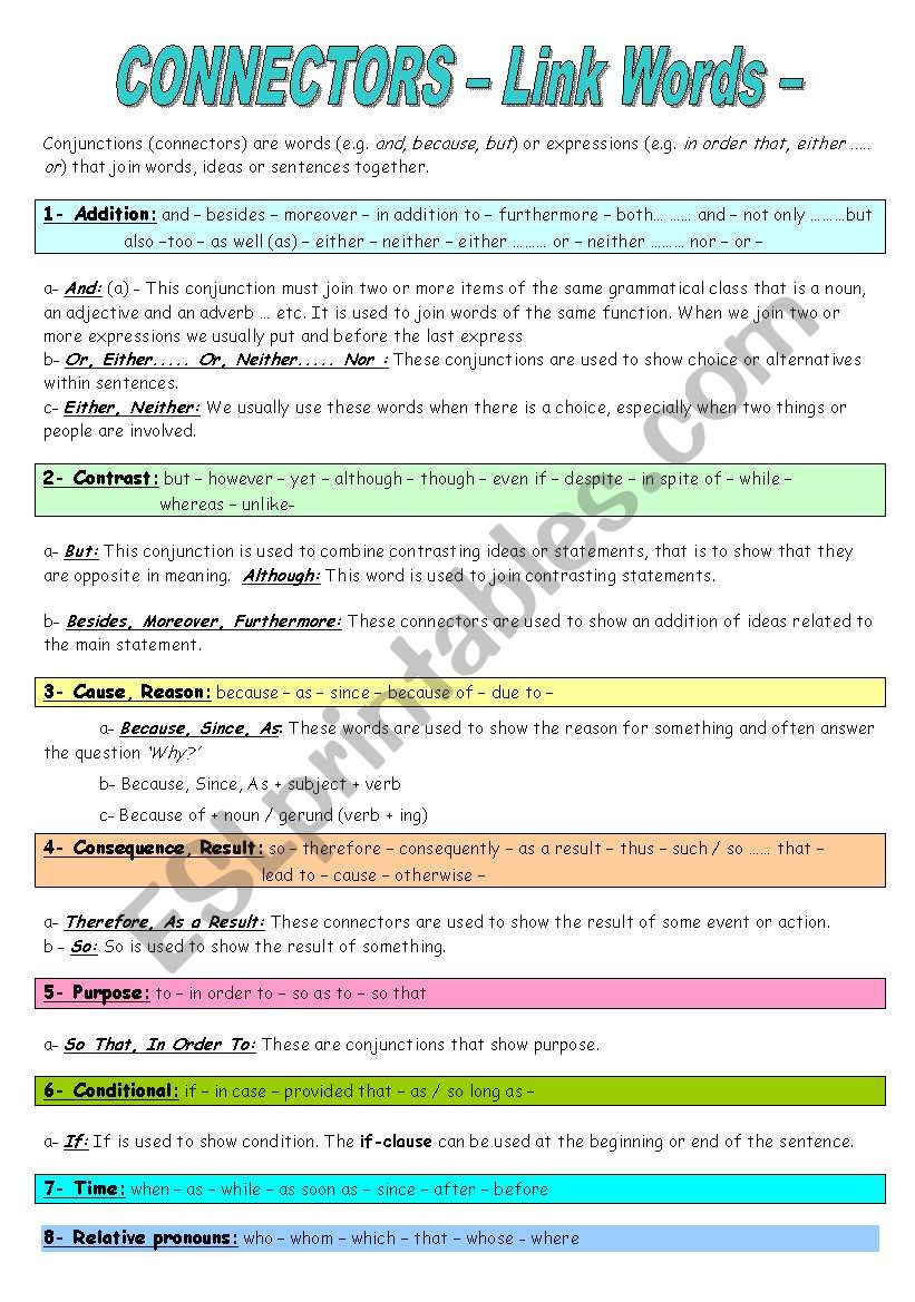 CONNECTORS- Link Words- worksheet