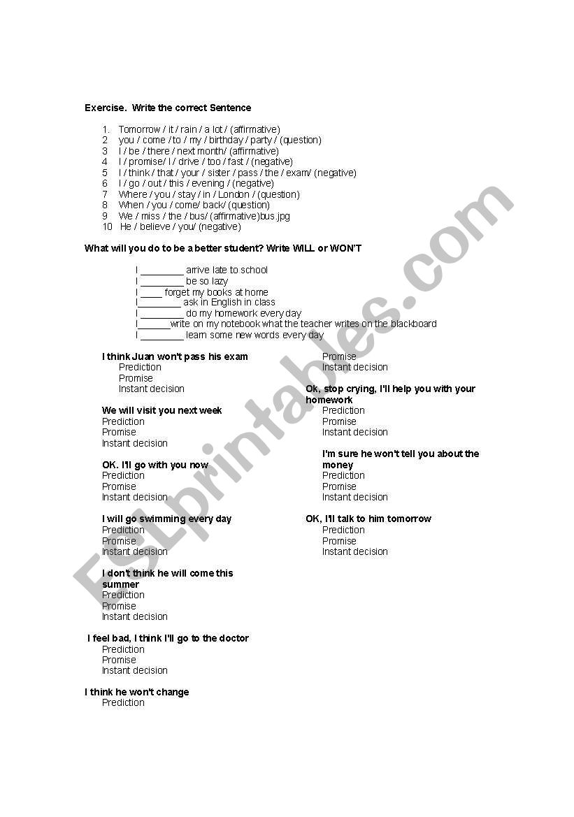 Exercise WILL worksheet