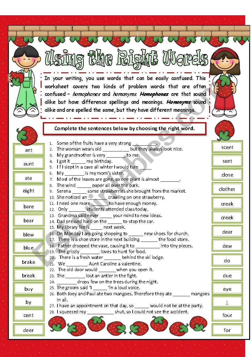 Using the right words - Homophones and Homonyms revision