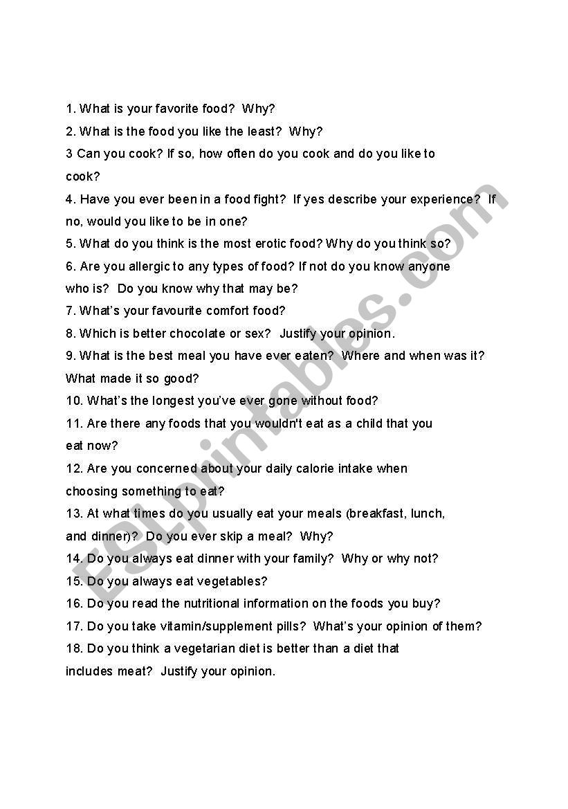 Food worksheet