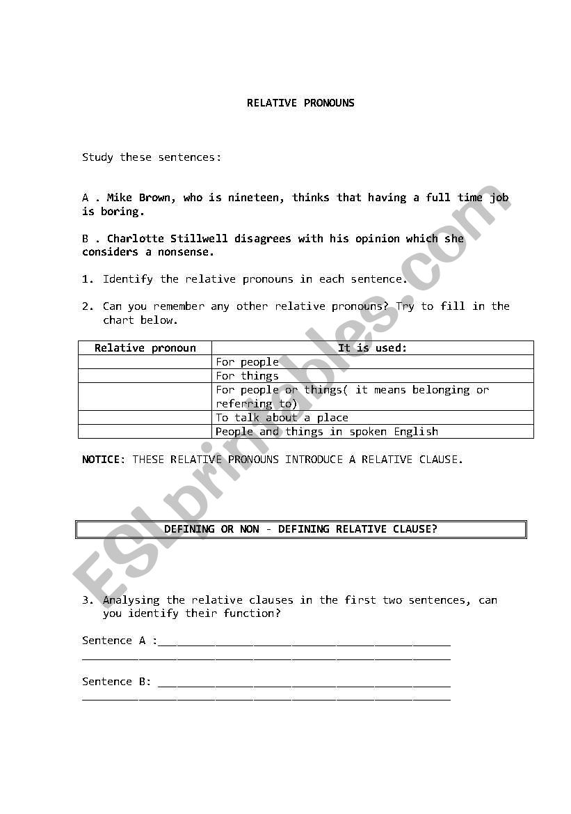 RELATIVE CLAUSES defining and non defining