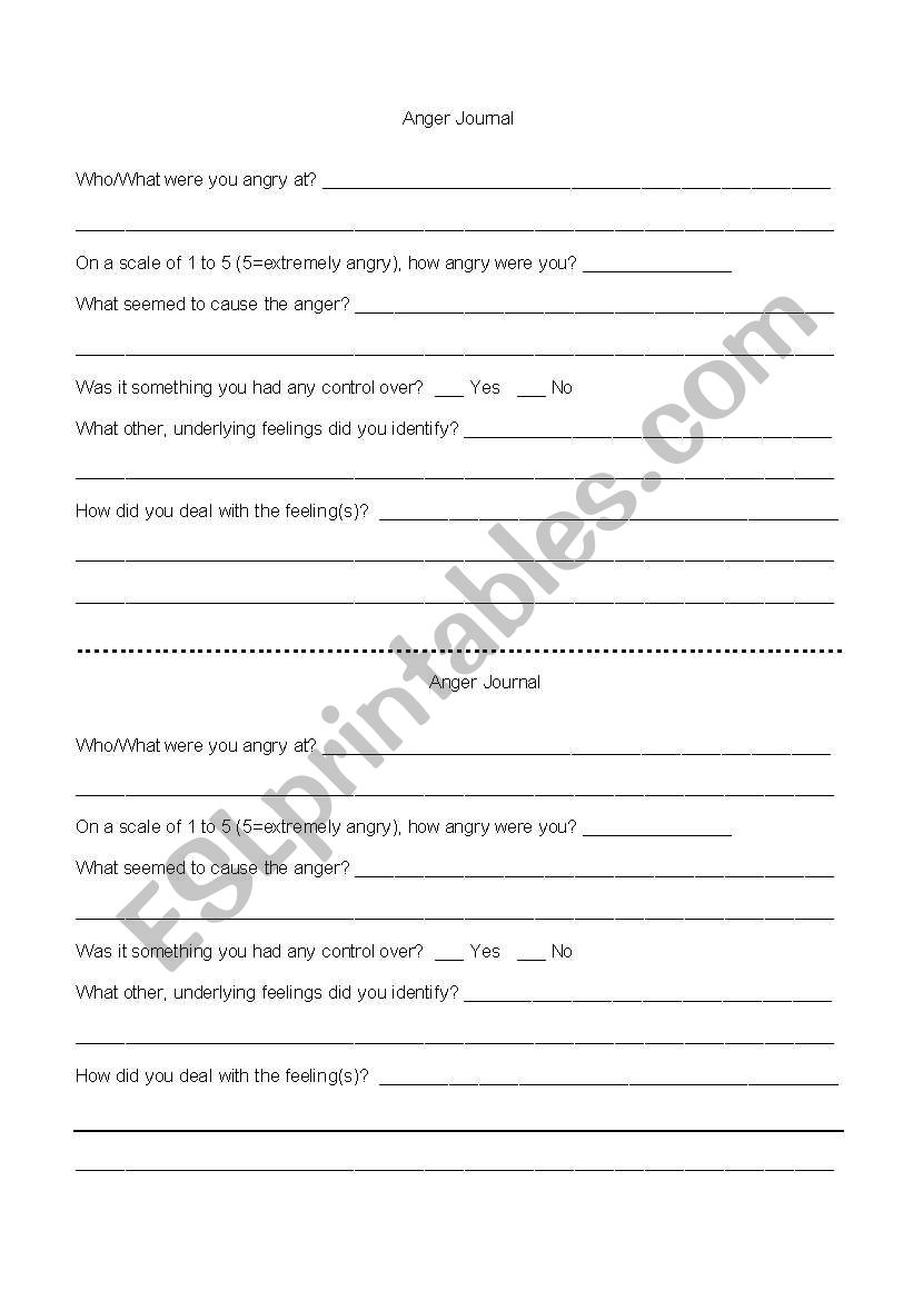 Anger Journal worksheet