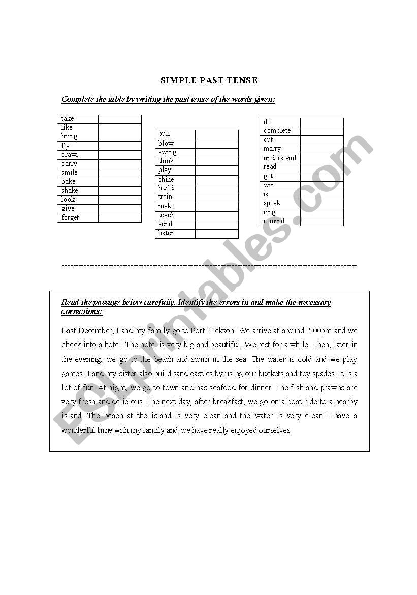 Simple Past Tense worksheet