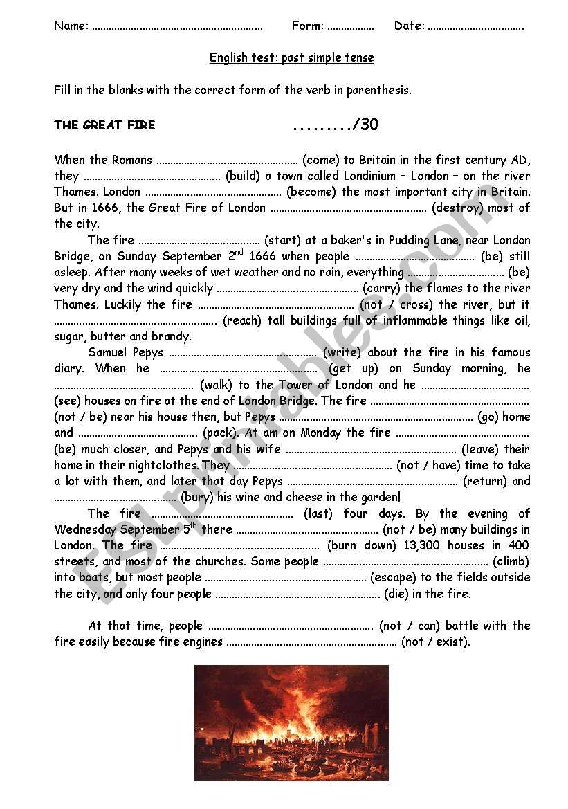 The great Fire of London worksheet