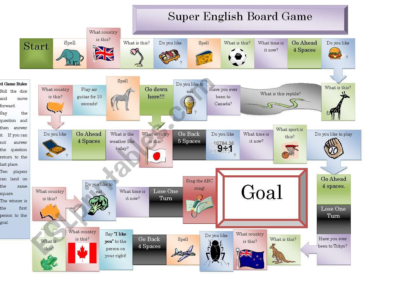 Super English Board Game worksheet