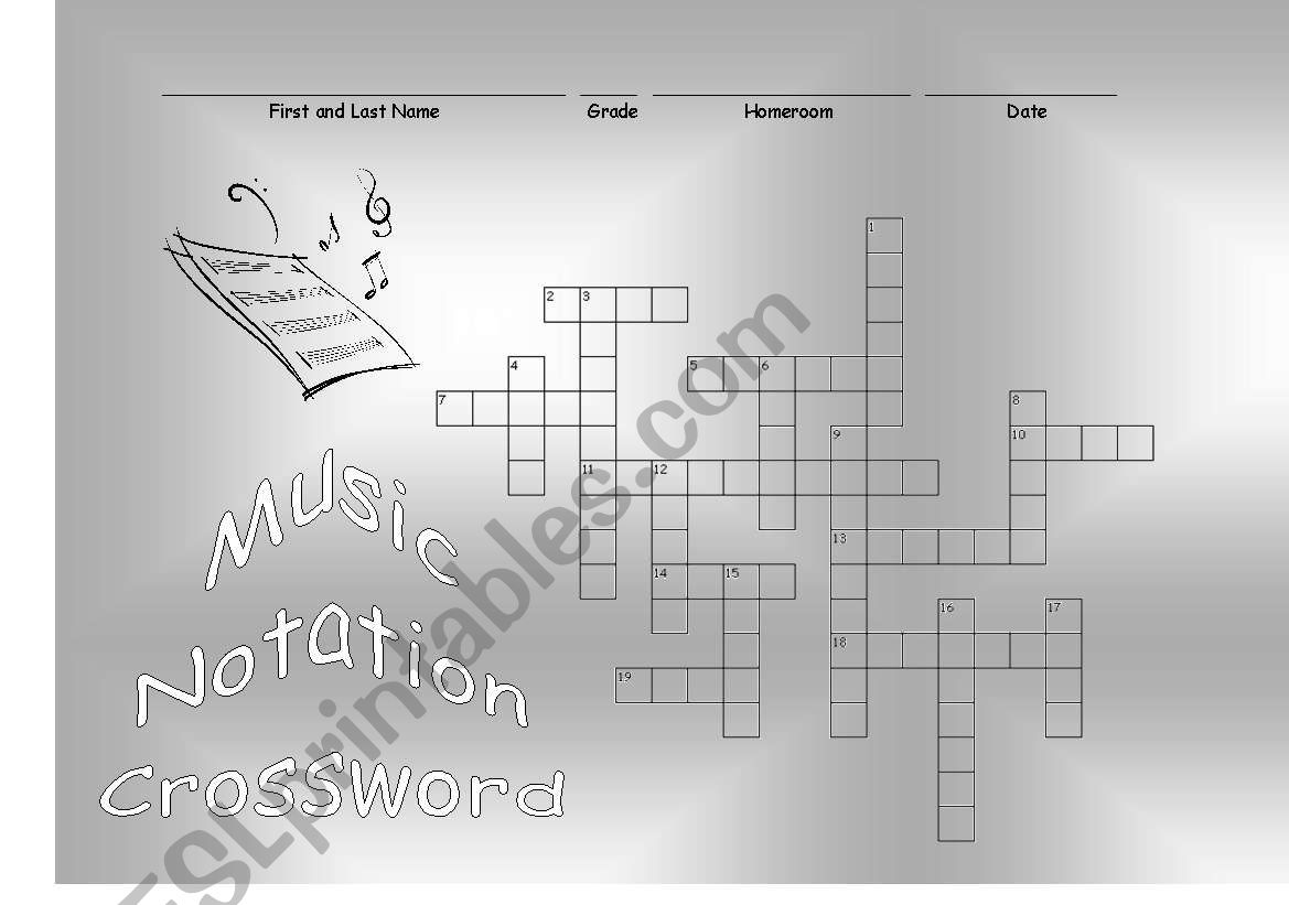 Music Notation Crossword worksheet