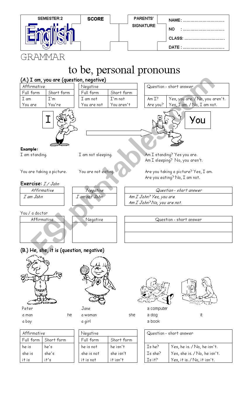 personal pronoun worksheet