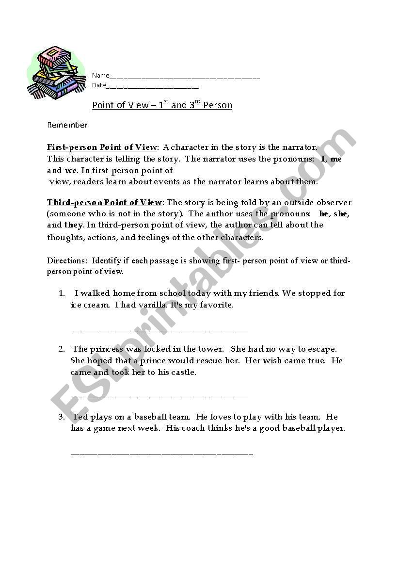 First Person and Third Person Point of View Worksheet