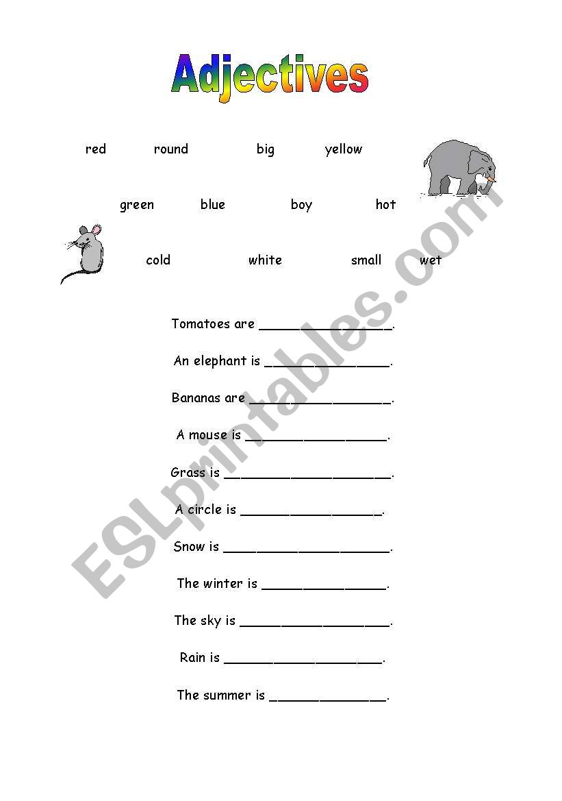 Adjectives cloze worksheet