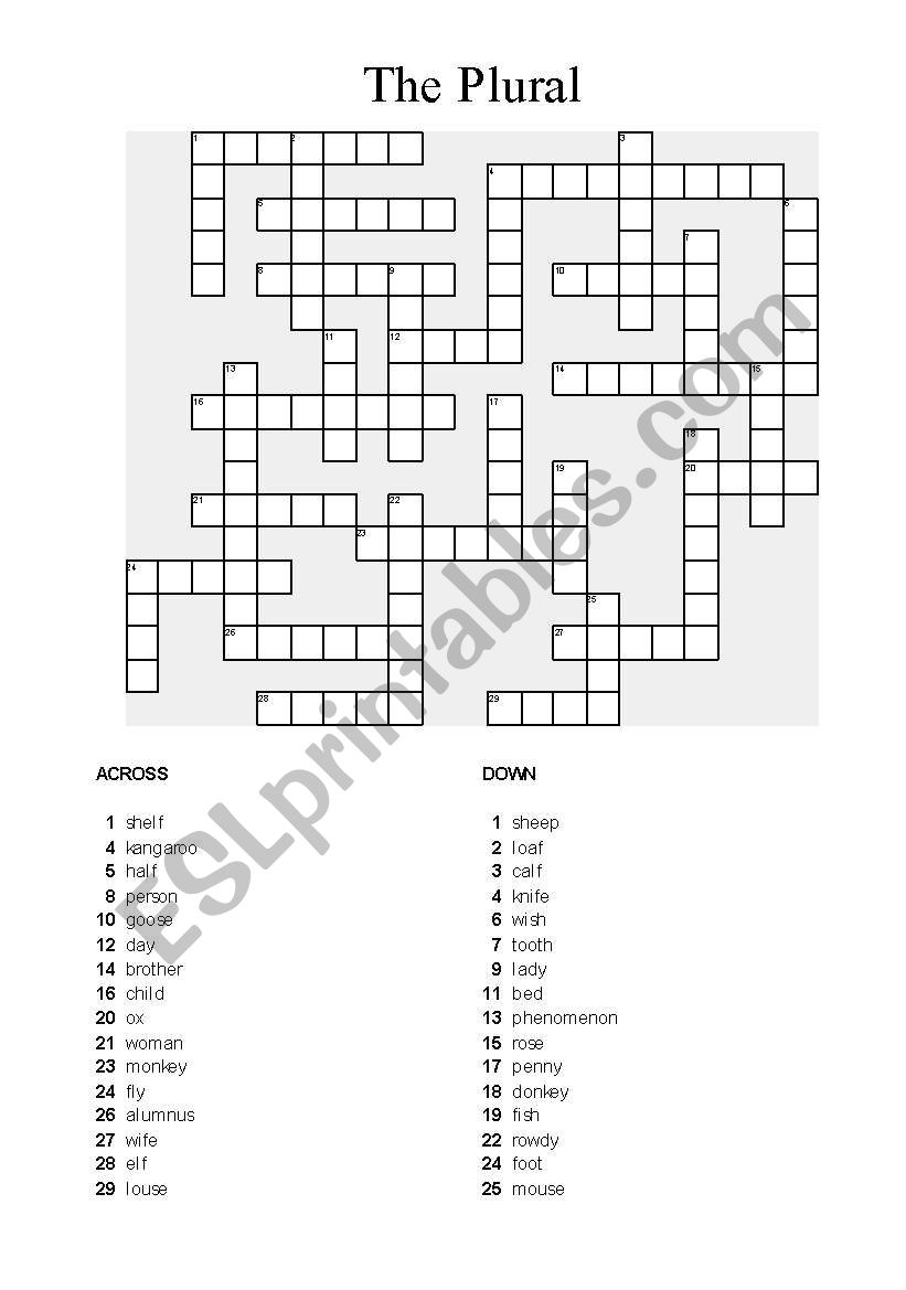 The Plural - Crossword worksheet