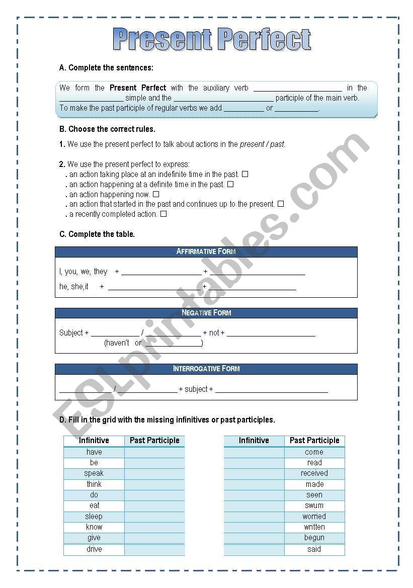 Present Perfect worksheet