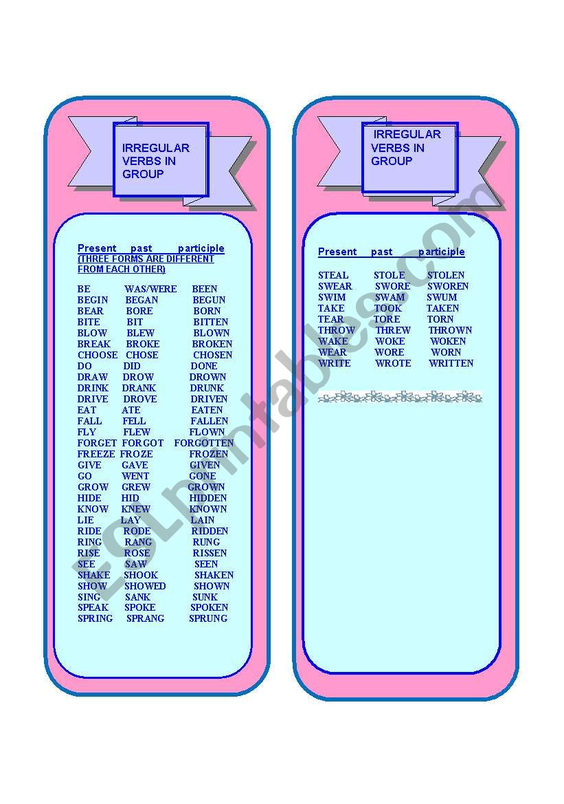 irregular verbs in group part2 