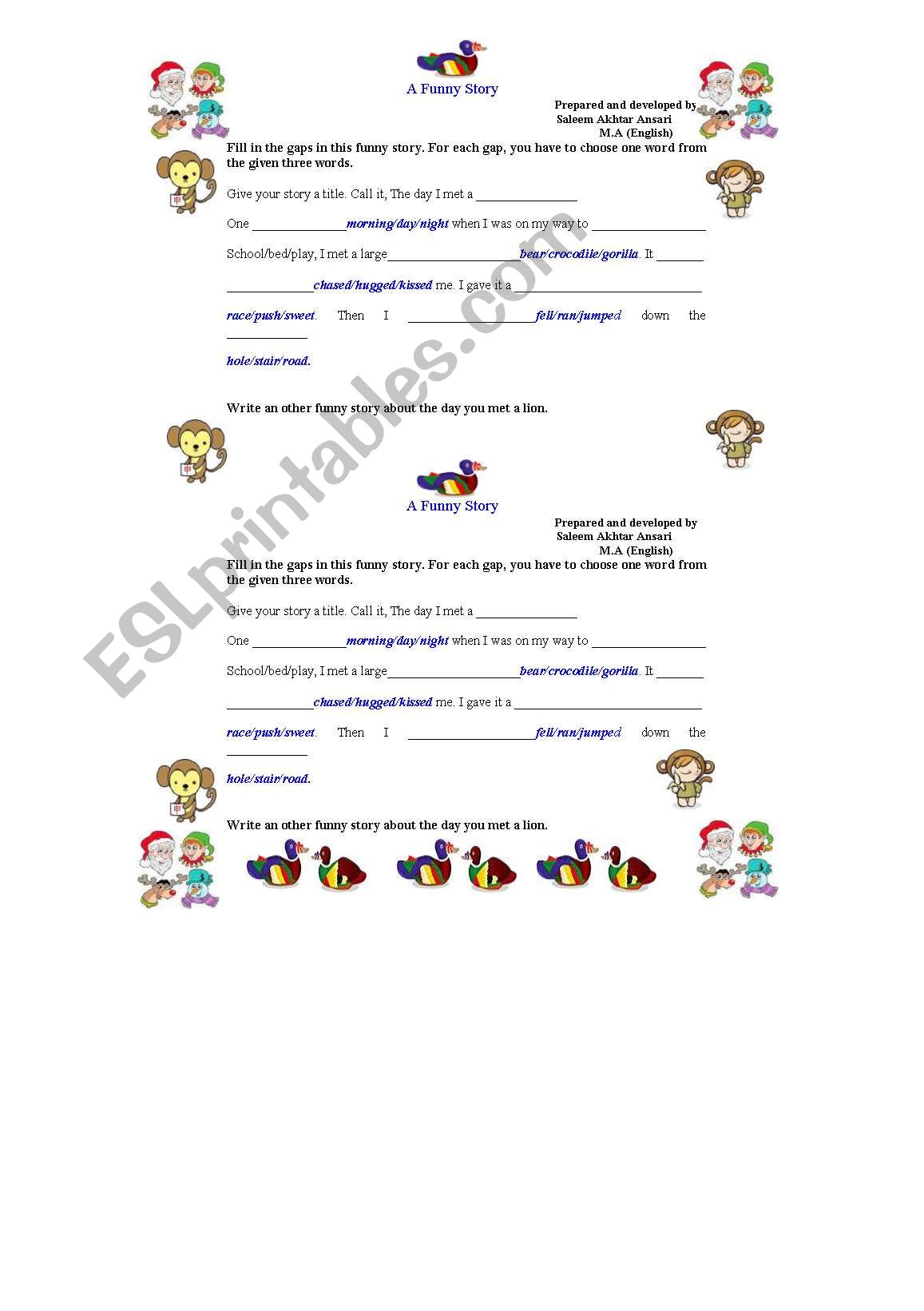 A funny story  worksheet
