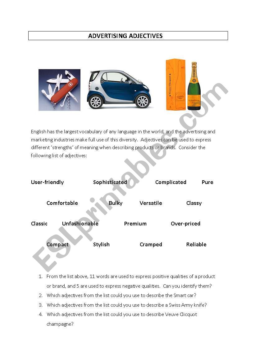 Advertising Adjectives worksheet