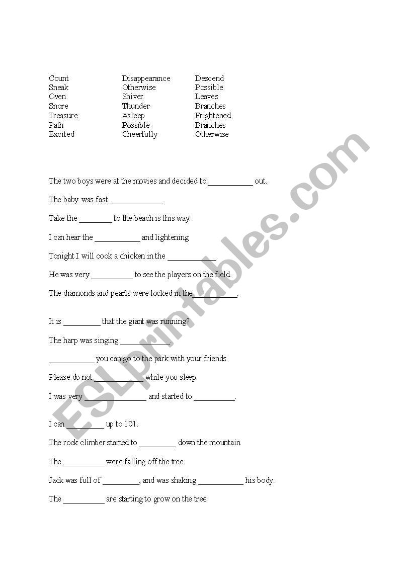 Jack and the beansalk worksheet