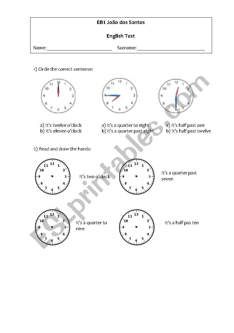 English test worksheet