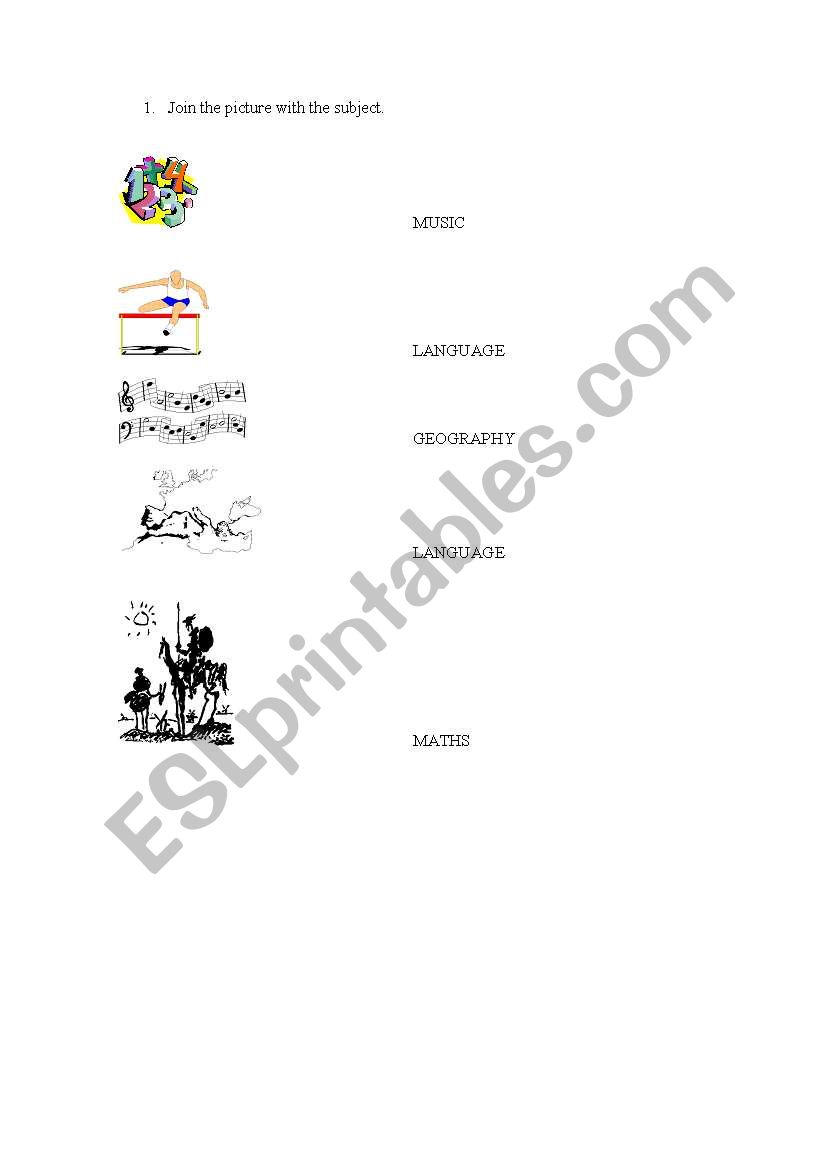 School subjects worksheet