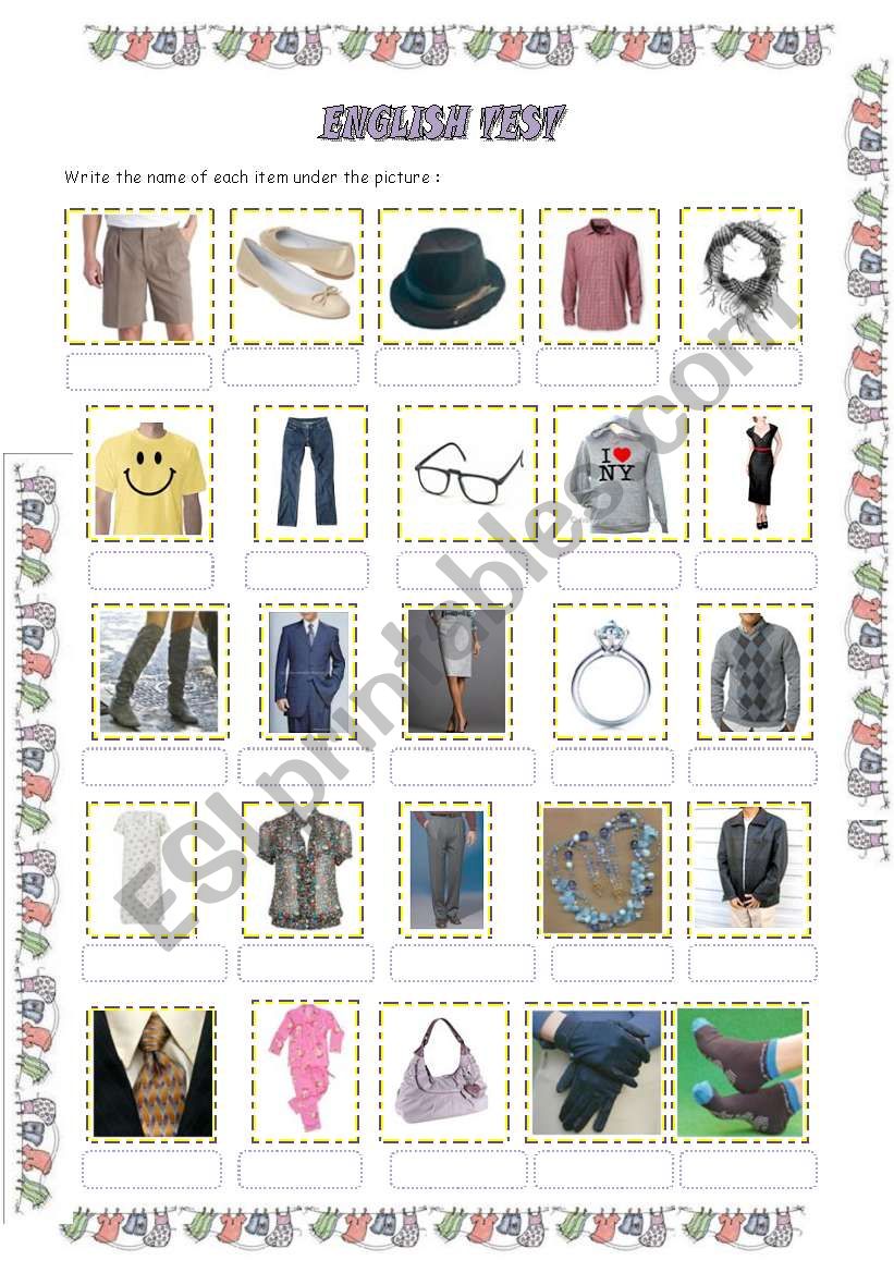 CLOTHES : Vocabulary test_Name these items