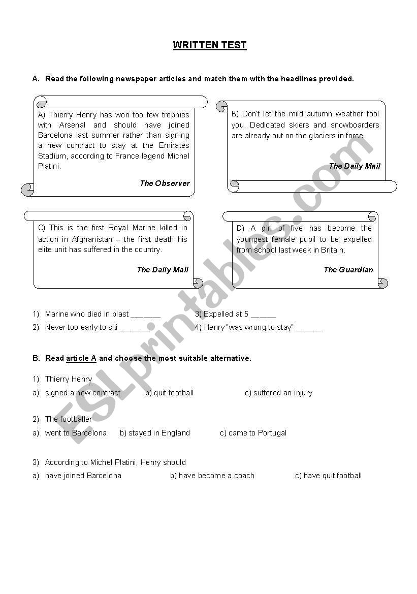 Test_newspaper articles_Simple Present and Simple Past