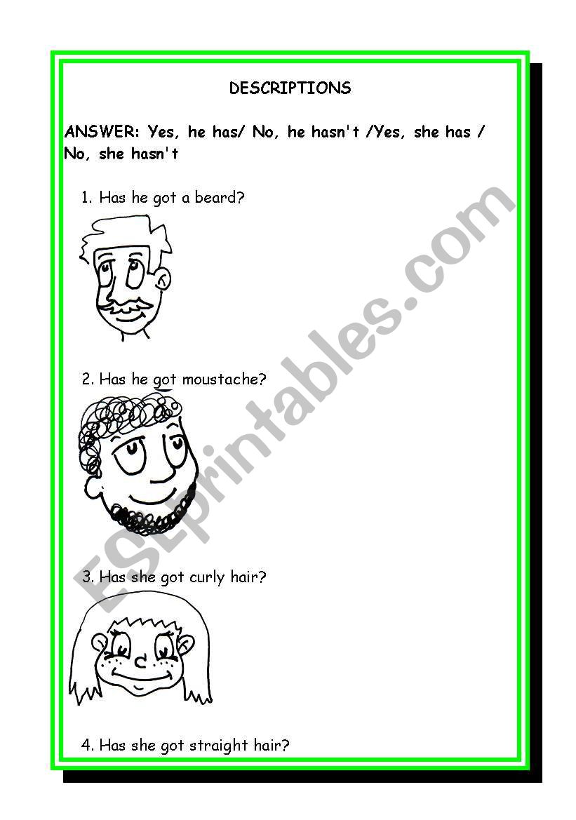 DESCRIPTION worksheet