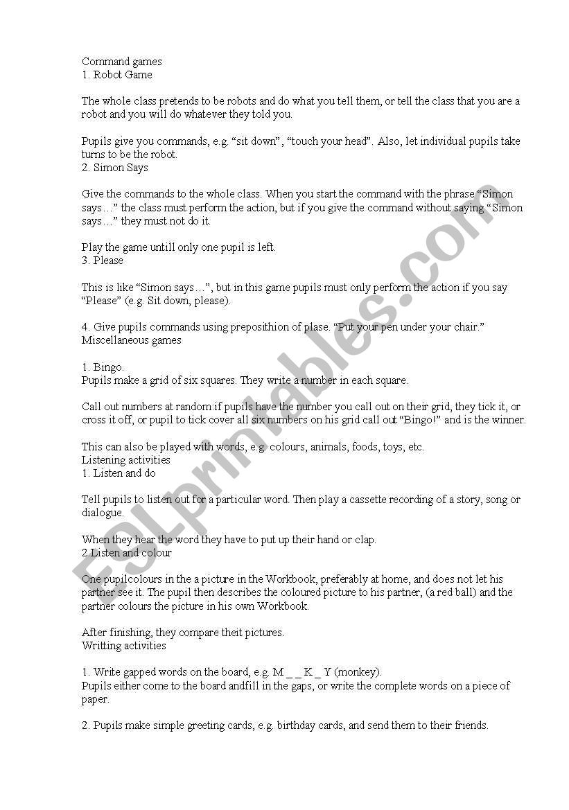 command games worksheet