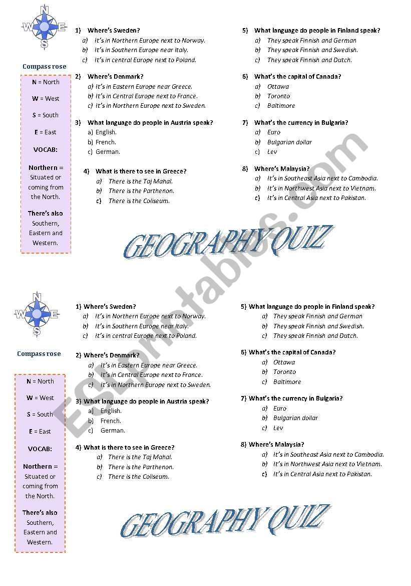 geography quiz! worksheet