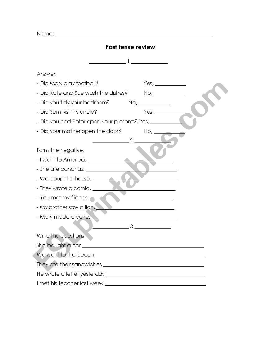 Past tense review worksheet