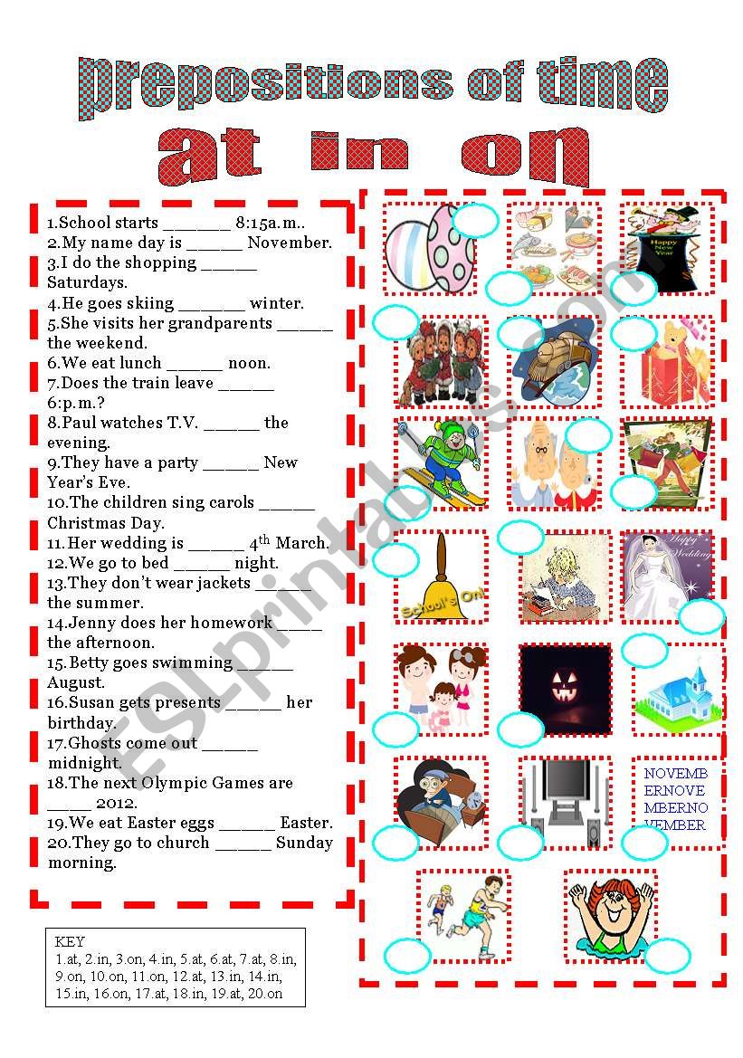 prepositions of time worksheet