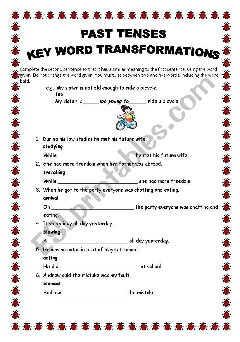 FCE key word transformations with past tenses  with answers.