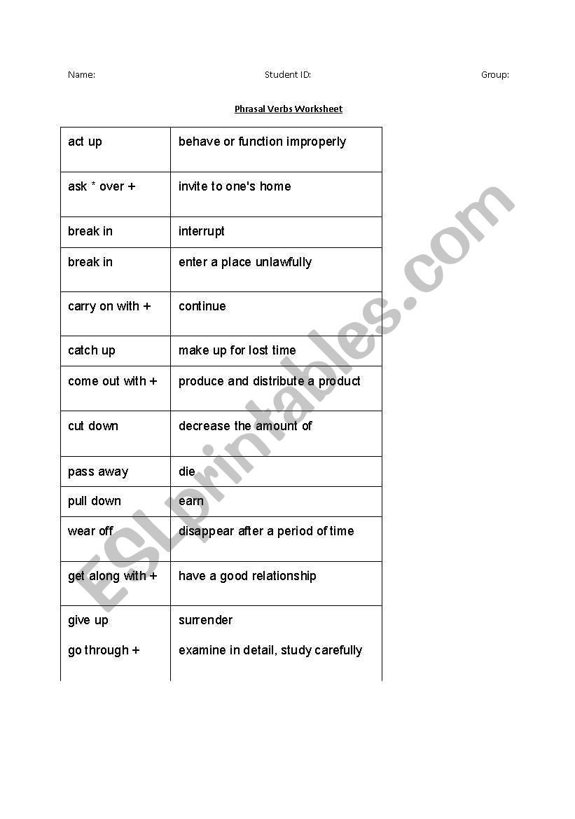 Phrasal Verbs worksheet