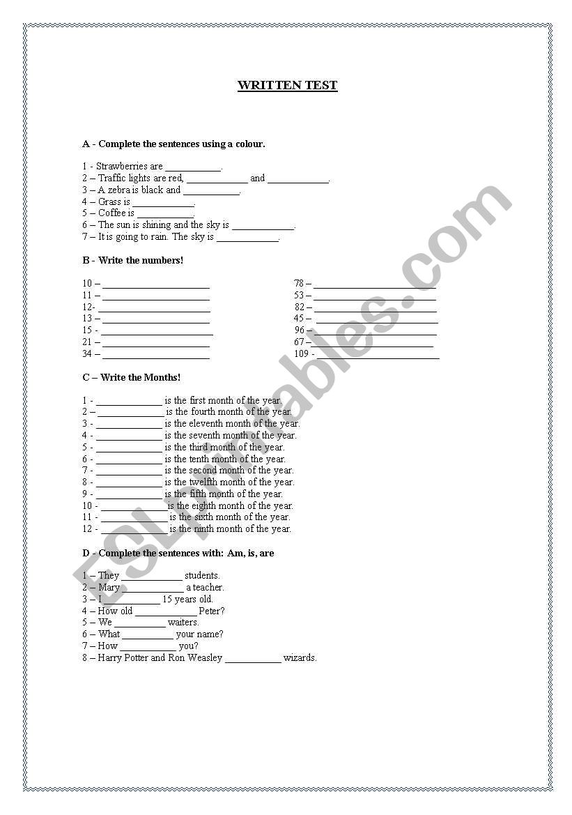 Worksheet 1 for training classes.